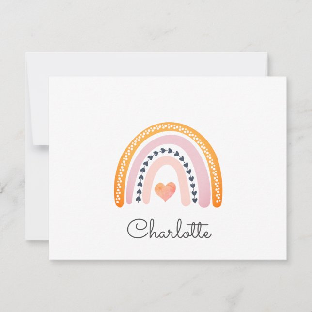 Personalized Kid's Boho Rainbow Note Card (Front)