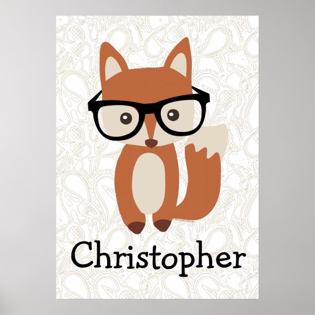 Personalized Kids Boys Name Baby Fox w/Glasses Poster (Front)