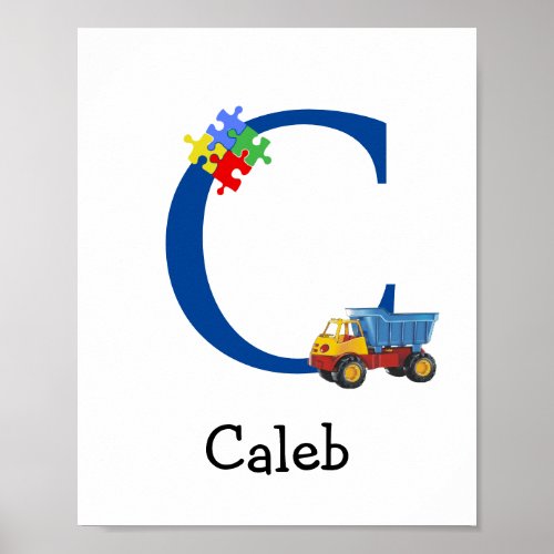 Personalized Kids Boys Name Letter C Truck Puzzle Poster