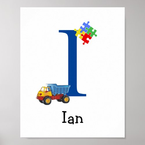Personalized Kids Boys Name Letter I Truck Puzzle Poster