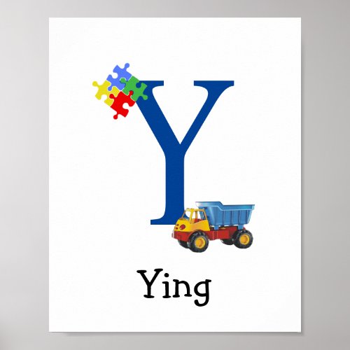 Personalized Kids Boys Name Letter Y Truck Puzzle Poster