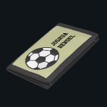 Personalized Kids Boys Soccer Wallet<br><div class="desc">A sporty design with a black and white soccer ball. Personalize this wallet with your child's name. The background is a taupe color to change the color click on Edit, then Background. A color palette will pop up on your screen and you can change the color. Click on Done to...</div>