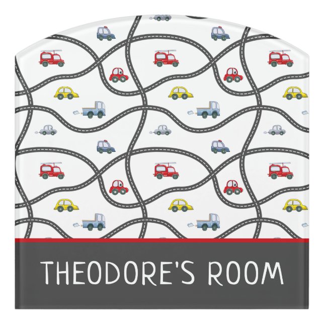 Personalized Kid's Car Themed Bedroom Door Sign (Contour Front)