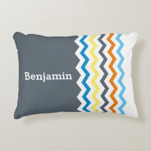 Personalized Kids Chevron Gray Blue Orange Yellow Accent Pillow