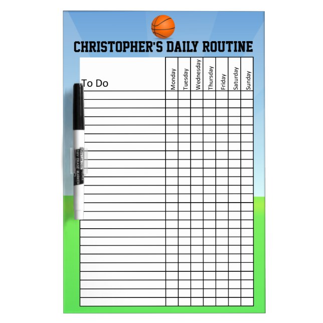 Personalized Kid's Chore/Daily Routine Chart Dry-Erase Board (Front)