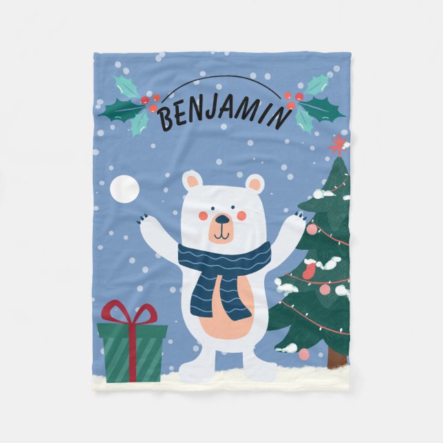 Personalized Kids Christmas Fleece Blanket  (Front)