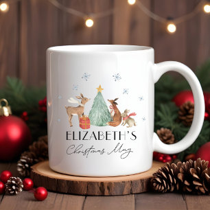 Personalized Kids Christmas Woodland Animals Hot Coffee Mug