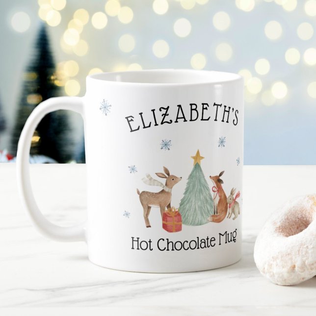 Personalized Kids Christmas Woodland Animals Hot Coffee Mug (Creator Uploaded)
