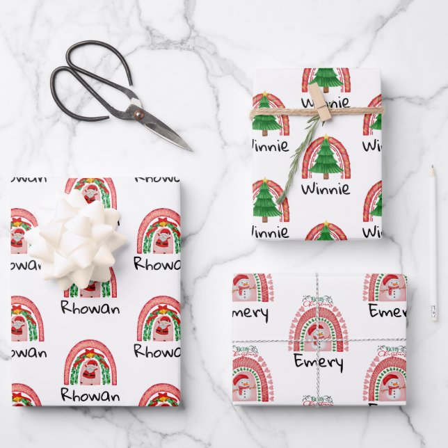 Personalized Kids Christmas Wrapping Paper Sheets (Front)
