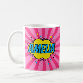 Personalized Kids Colorful Comic Style Pink Girl Coffee Mug