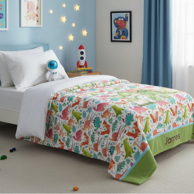Personalized Kids Colorful Dinosaur Fleece Blanket (Creator Uploaded)