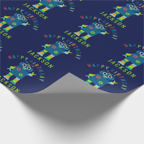 Personalized Kids Colorful Robot Birthday Party Wrapping Paper