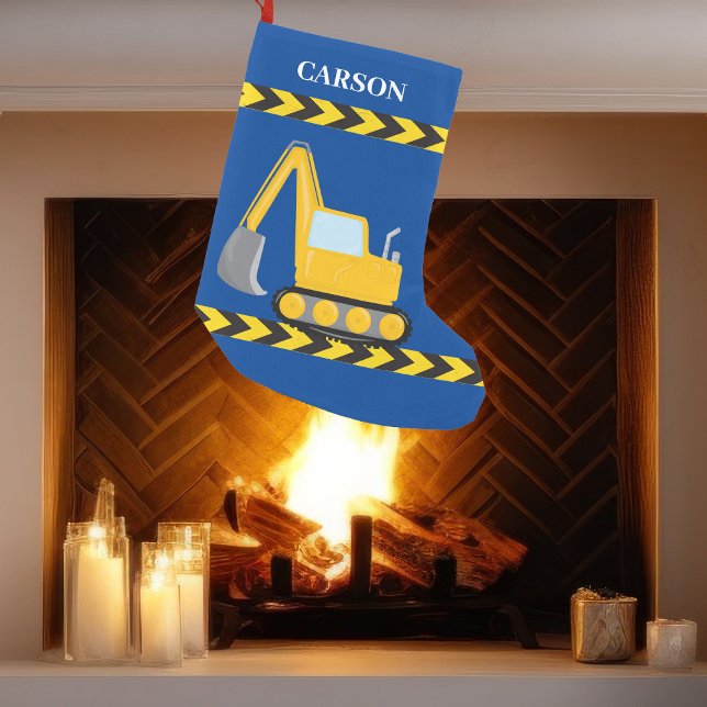 Personalized Kids Construction Vehicle Blue Boys Small Christmas Stocking (Creator Uploaded)