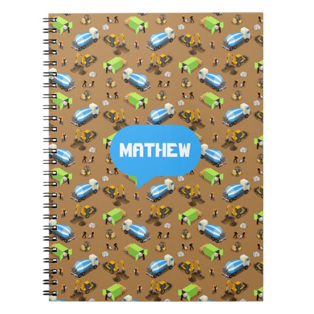 Personalized Kids Construction Vehicles  Notebook (Front)