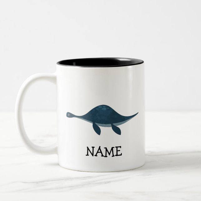 Personalized Kids Custom Dinosaur turtle  Two-Tone Coffee Mug (Left)