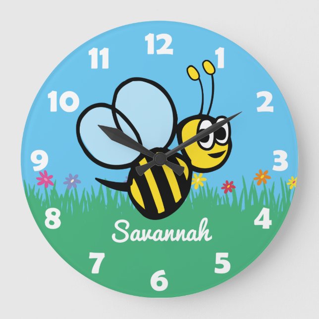 Personalized Kids Cute Bee Garden Bumblebee Large Clock (Front)