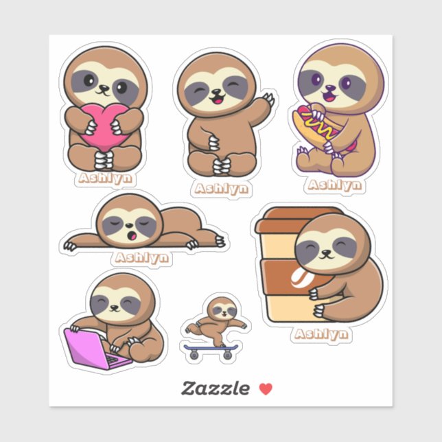 Personalized Kids Cute Brown Sloth Name Label (Sheet)
