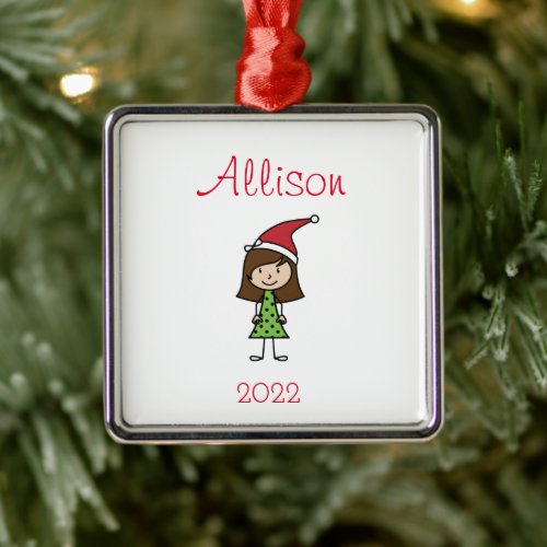 Personalized Kids Cute Christmas Holiday Metal Ornament