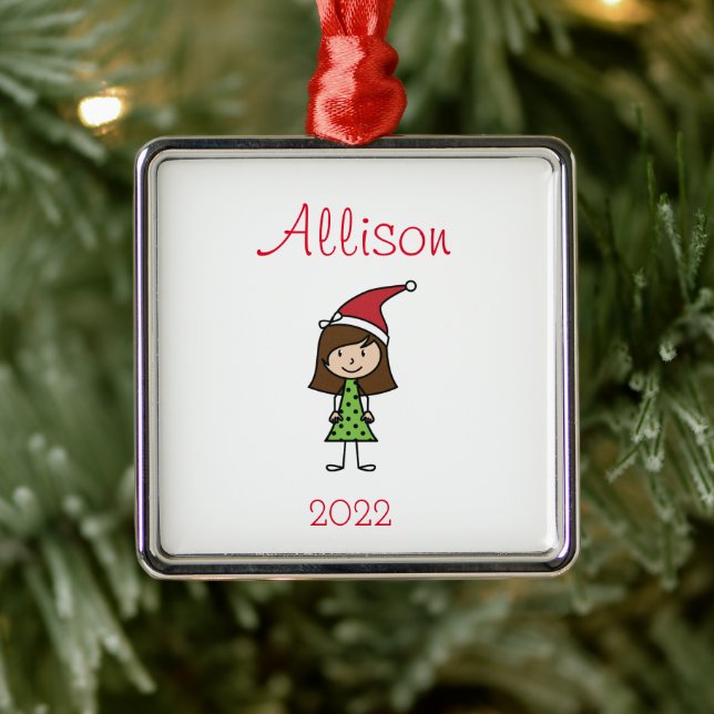Personalized Kids Cute Christmas Holiday Metal Ornament (Tree)