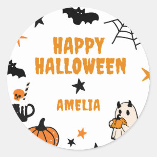 Personalized Kids Cute Happy Halloween Party Favor Classic Round Sticker