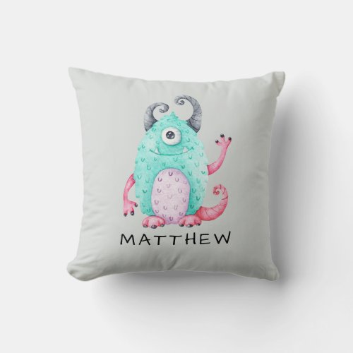 Personalized Kids Cute Monster Throw Pillow