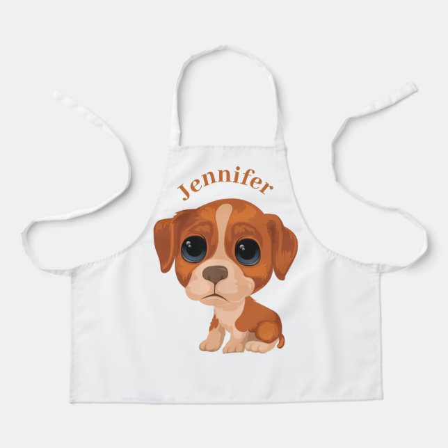 Personalized Kids Cute Puppy All-Over Print Apron (Front)
