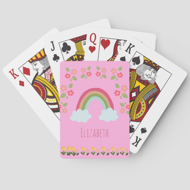 Personalized Kids Cute rainbow girl pink Poker Cards (Back)