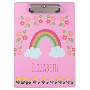 Personalized Kids Cute rainbow girl pink school Clipboard