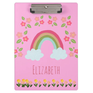 Personalized Kids Cute rainbow girl pink school Clipboard