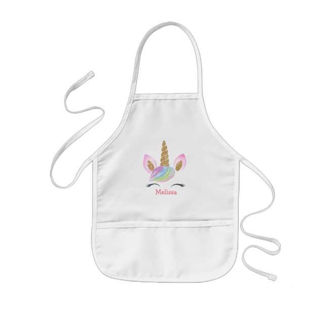 Personalized Kids Cute Unicorn Rainbow Monogram Kids' Apron (Front)