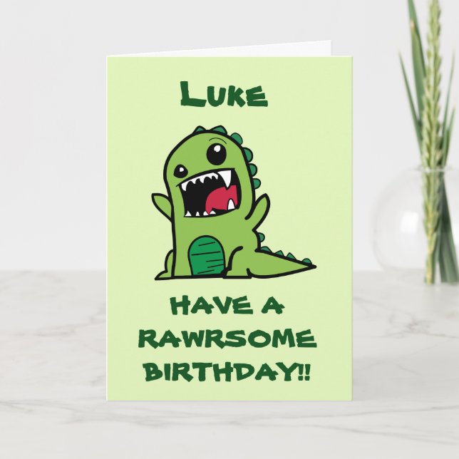 Personalized Kids Dinosaur Birthday Card (Front)