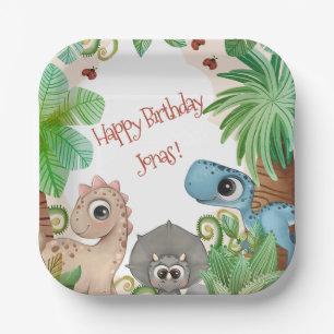 Personalized Kids Dinosaur Birthday Paper Plates