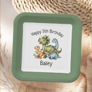Personalized Kids Dinosaur Birthday Paper Plates
