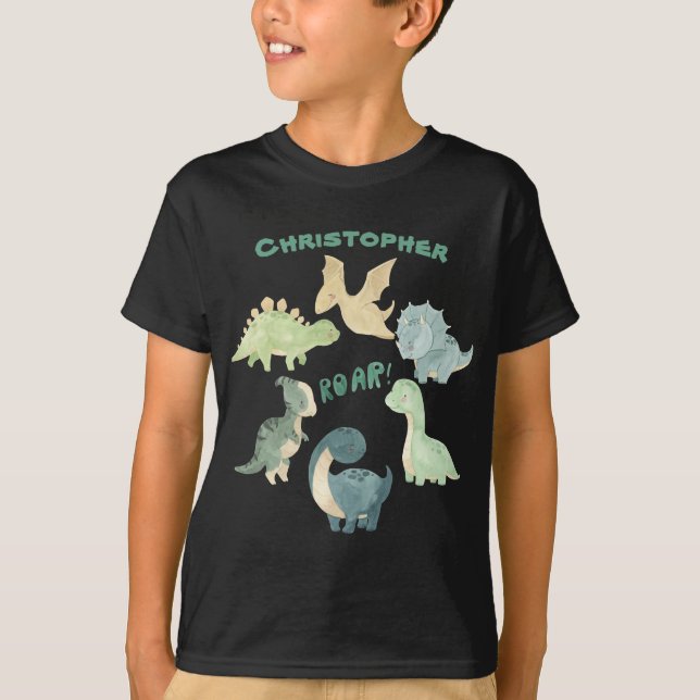 Personalized Kid's Dinosaur Black T-Shirt (Front)