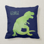 Personalized Kids Dinosaur Green Blue Watercolor Throw Pillow<br><div class="desc">Personalized Boys Dinosaur Green Blue Watercolor Throw Pillow. Cute green dinosaur silhouette with name on front. Pattern of dinosaurs on back. Blue and green pattern. www.SamAnnDesigns.com</div>