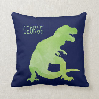 Personalized Kids Dinosaur Green Blue Watercolor Throw Pillow