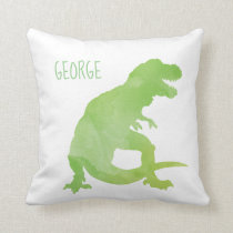 Personalized Kids Dinosaur Green Watercolor Boys Throw Pillow