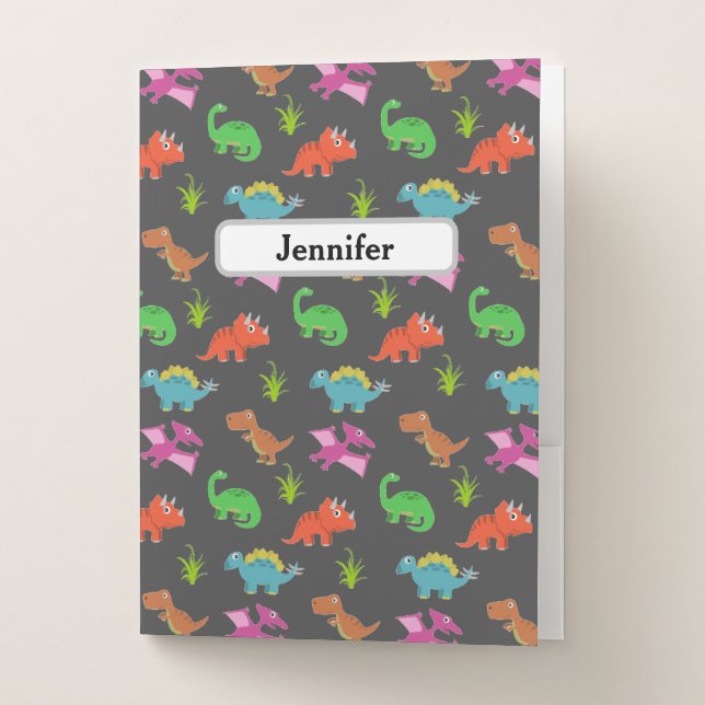 Personalized Kids Dinosaur Pattern Pocket Folder (Front)