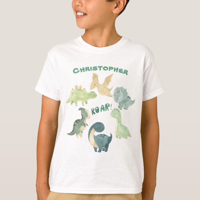 Personalized Kid's Dinosaur  T-Shirt (Front)