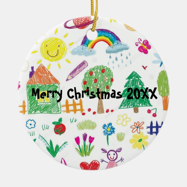 Personalized Kid's Drawing Ornament for Christmas  (Front)