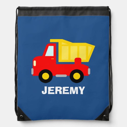 Personalized kids drawstring bag with dump truck