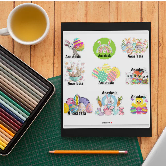 Personalized Kids Easter Custom-Cut Vinyl Sticker | Zazzle