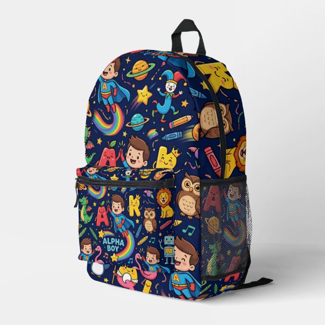 Personalized Kids Explorer Backpack Alphaboy Dark (Back Corner Right)