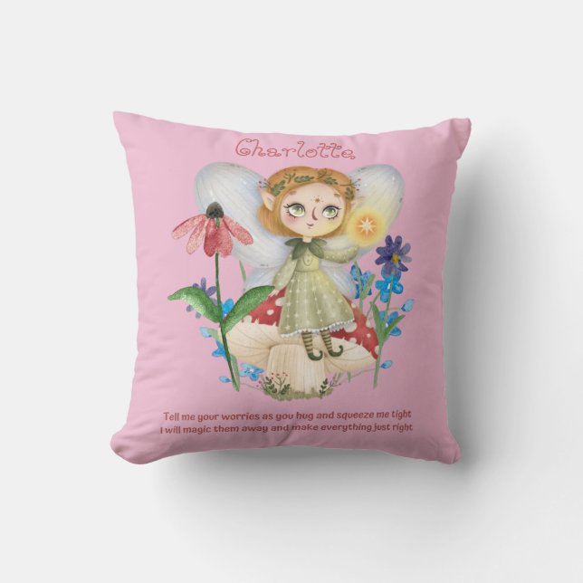 Personalized Kids Fairy Nursery Comfort Decor Throw Pillow (Front)