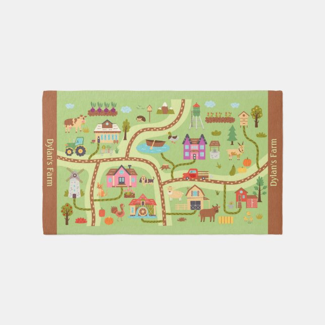 Personalized Kids Farm Map Rug (Front)