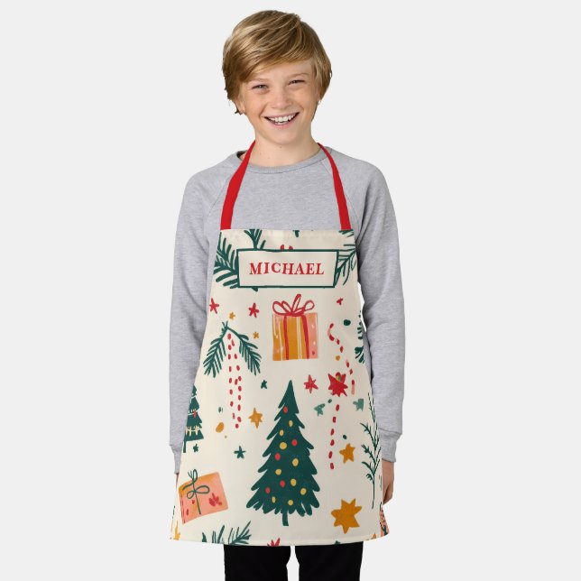 Personalized Kids Festive Christmas Baking  Apron (Worn)