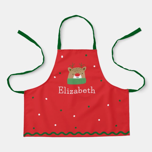 Personalized Kids Festive Reindeer Christmas  Apron (Front)