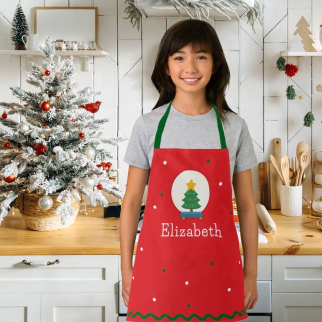 Personalized Kids Festive Snow globe Christmas  Apron (Creator Uploaded)