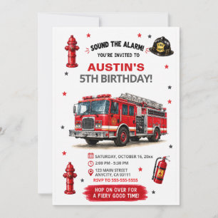 Personalized Kids Fire Truck Birthday Invitation