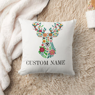 Personalized Kids & Floral Throw Pillow